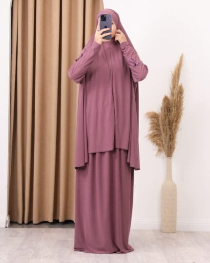 طقم صلاة مع ببيونة قماش لايكرا